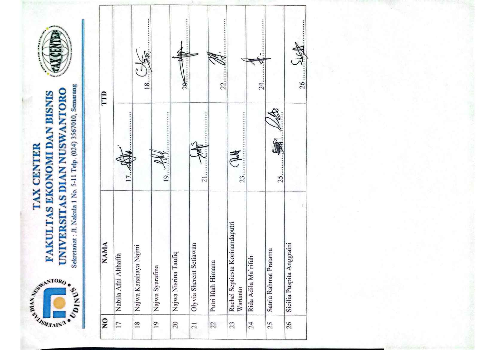 2. Daftar Hadir Panitia